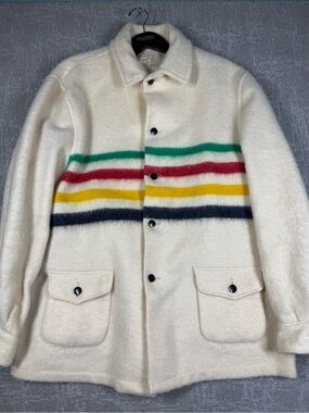 Vintage Hudson Bay Wool Blanket Jacket Button Down Front Pocket Read Below
